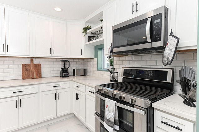 Modern kitchen with microwave and oven for reheating leftovers