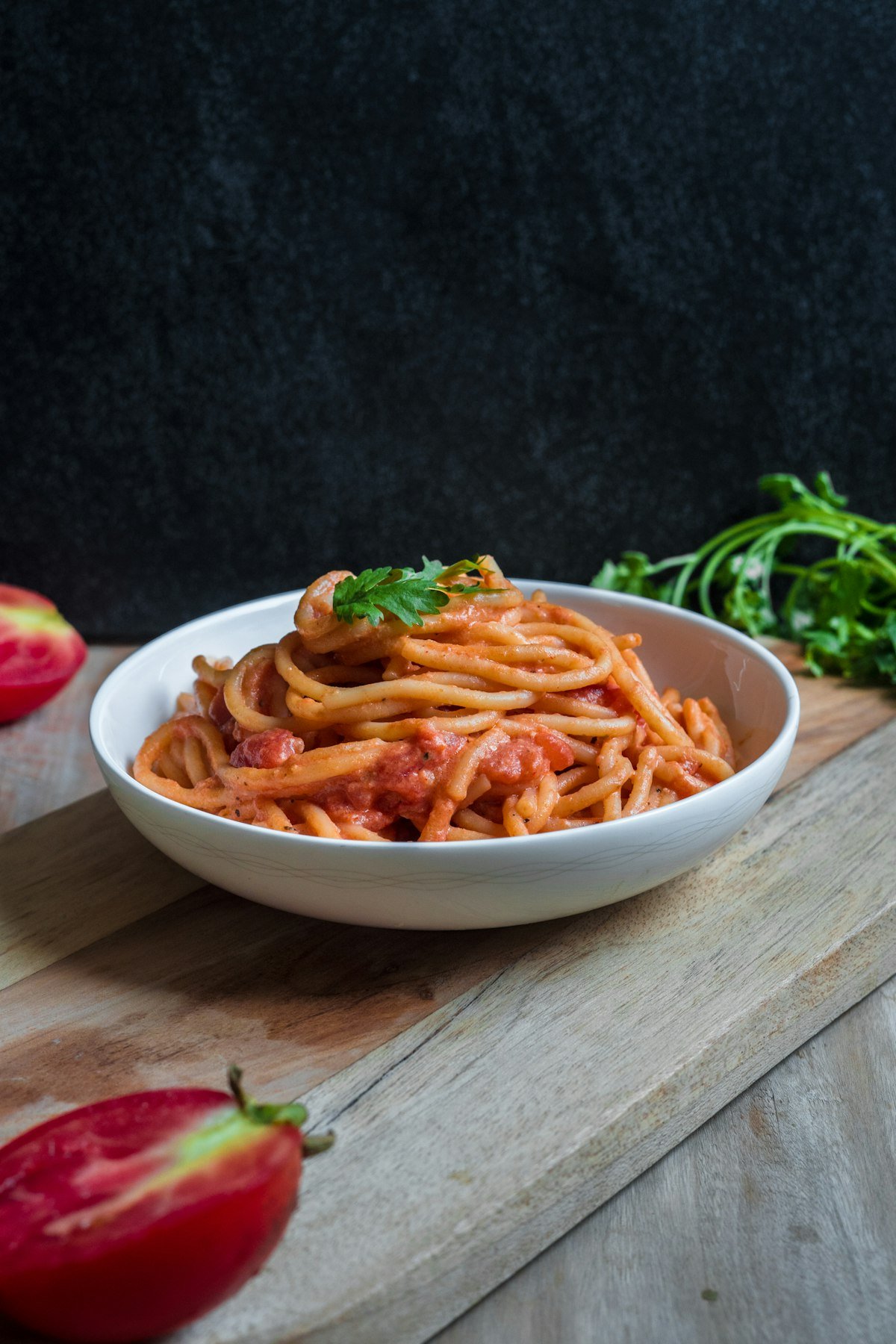 Bowl of creamy tomato pasta ready for dinner