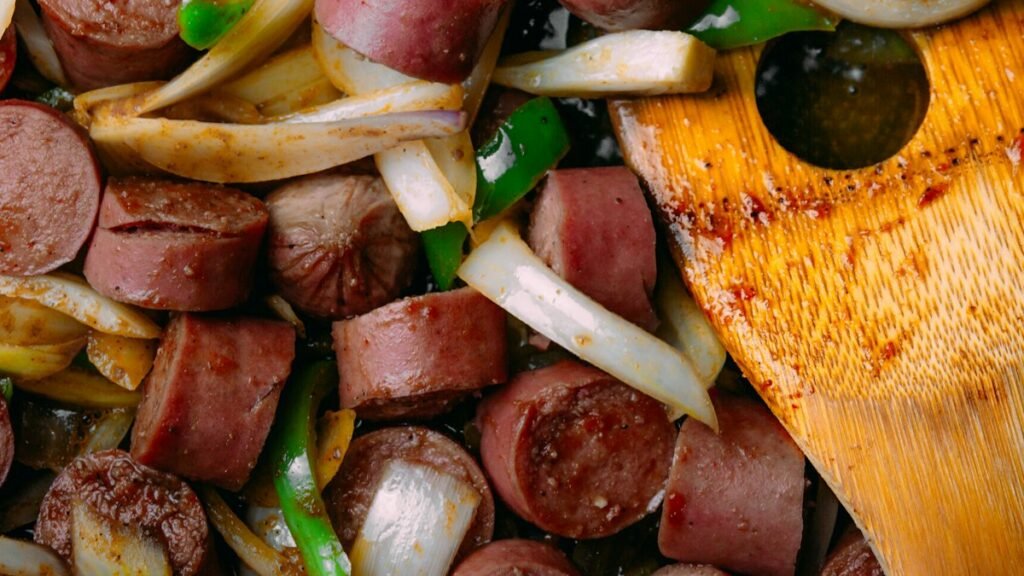 Easy sheet pan sausage and peppers recipe with Italian sausage, bell peppers and onions