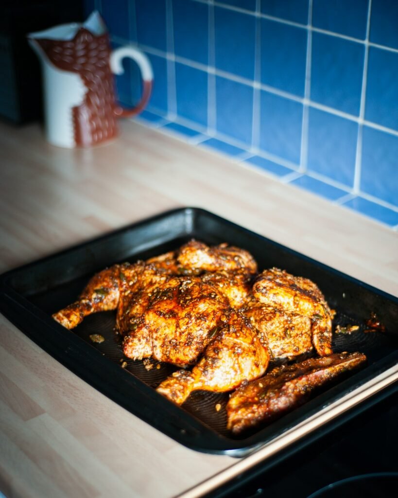 Sheet pan chicken thighs roasted until golden